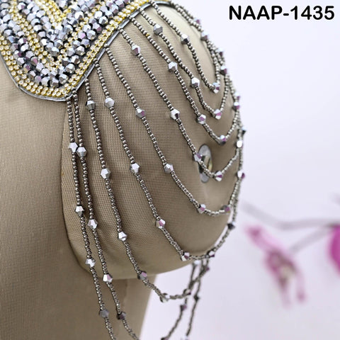 1 Pair Beaded Tassel Shoulder Patches: Black Epaulet Appliqués