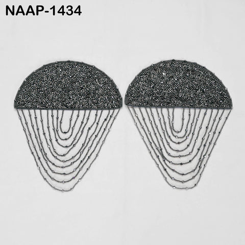 1 Pair Beaded Tassel Shoulder Patches: Black Epaulet Appliqués