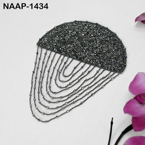 1 Pair Beaded Tassel Shoulder Patches: Black Epaulet Appliqués