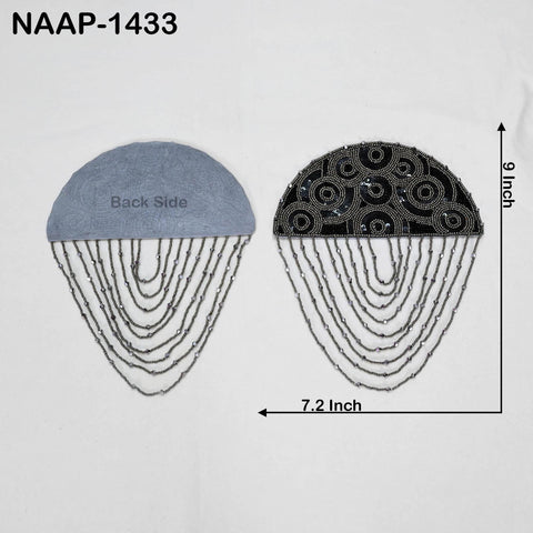 1 Pair Beaded Tassel Shoulder Patches: Black Epaulet Appliqués