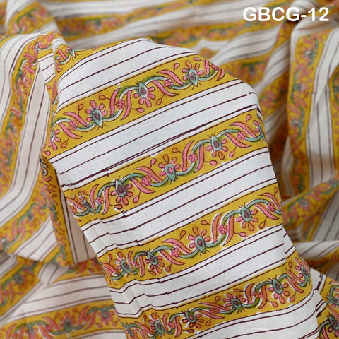 Block Printed Floral Cotton Fabric, Summer Dress, Sleepwear Pajamas Sewing Material by the Yard, Coral Red Yellow and Pale Green