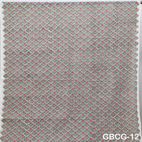 Block Printed Floral Cotton Fabric, Summer Dress, Sleepwear Pajamas Sewing Material by the Yard, Coral Red Yellow and Pale Green