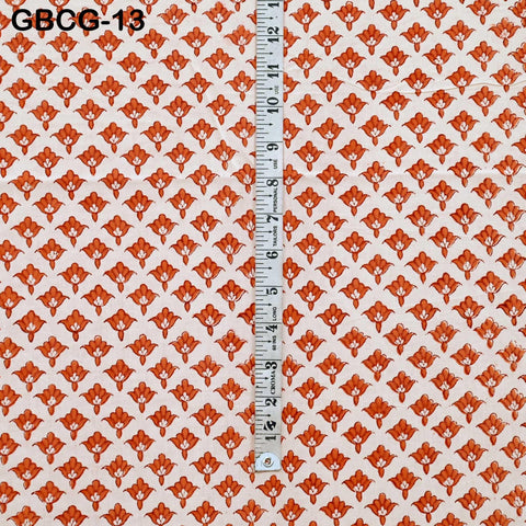 Block Printed Floral Cotton Fabric, Summer Dress, Sleepwear Pajamas Sewing Material by the Yard, Orange and white
