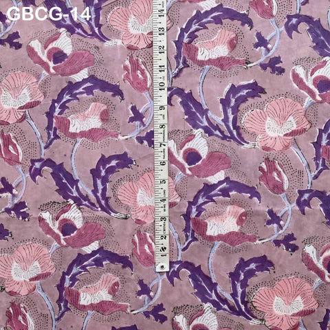 Block Printed Floral Cotton Fabric, Summer Dress, Sleepwear Pajamas Sewing Material by the Yard, Mauve, Purple and White