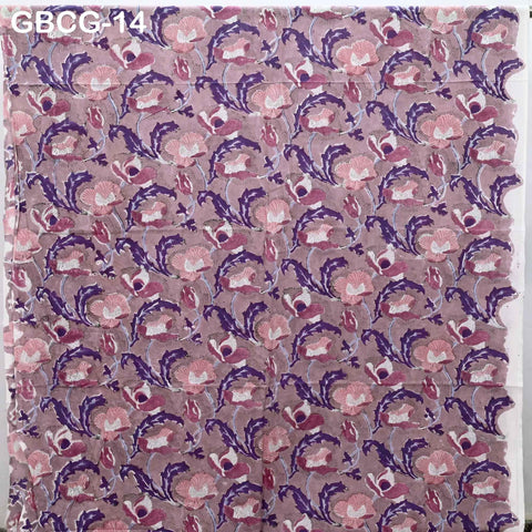 Block Printed Floral Cotton Fabric, Summer Dress, Sleepwear Pajamas Sewing Material by the Yard, Mauve, Purple and White