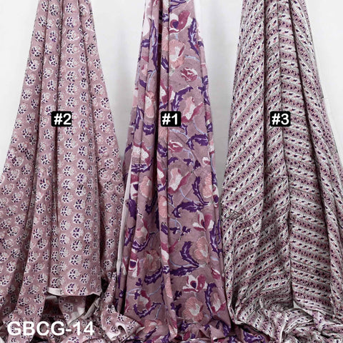 Block Printed Floral Cotton Fabric, Summer Dress, Sleepwear Pajamas Sewing Material by the Yard, Mauve, Purple and White