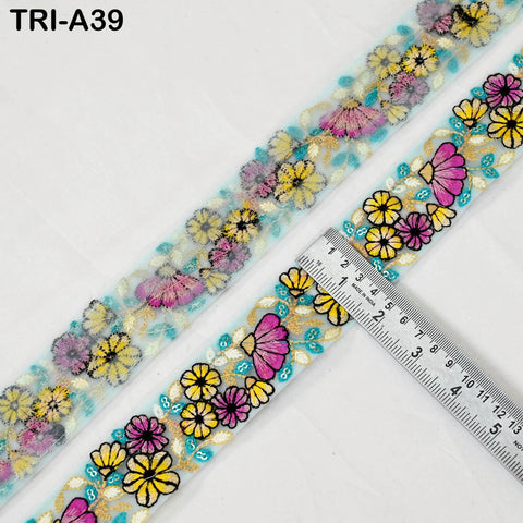 9 Yard Indian 40mm Embroidery Ribbon Trim Border Embroidered Embellishment Sewing Wedding Dress Shoe Making, Jewelry Crafting Holidays Decor