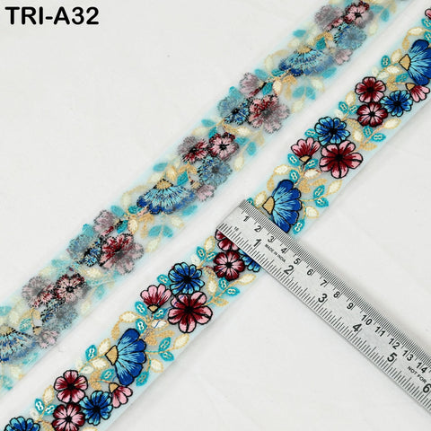 9 Yard Indian 40mm Embroidery Ribbon Trim Border Embroidered Embellishment Sewing Wedding Dress Shoe Making, Jewelry Crafting Holidays Decor
