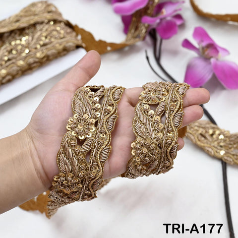 9 Yards Gold Zardozi Sequin Lace Trim 2 cm: Indian Sari Border, Bridal Embellishment