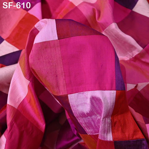 49" Stitched Patchwork Pure Dupioni Raw Silk Fabric by the Yard Indian Crafting, Sewing, Wedding Dresses, Skirts, Vest Coats Pillow Covers