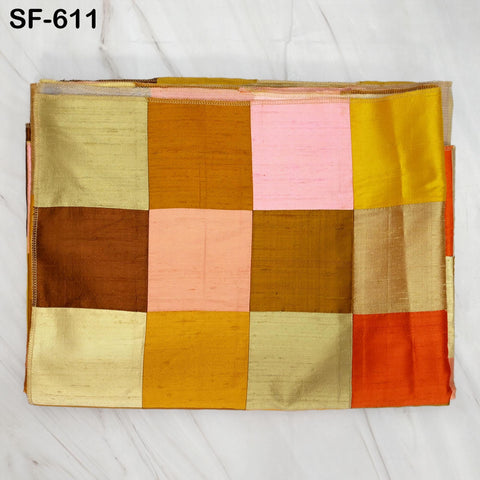 52" Stitched Patchwork Pure Dupioni Raw Silk Fabric by the Yard Indian Crafting, Sewing, Wedding Dresses, Skirts, Vest Coats Pillow Covers