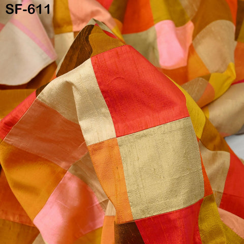 52" Stitched Patchwork Pure Dupioni Raw Silk Fabric by the Yard Indian Crafting, Sewing, Wedding Dresses, Skirts, Vest Coats Pillow Covers