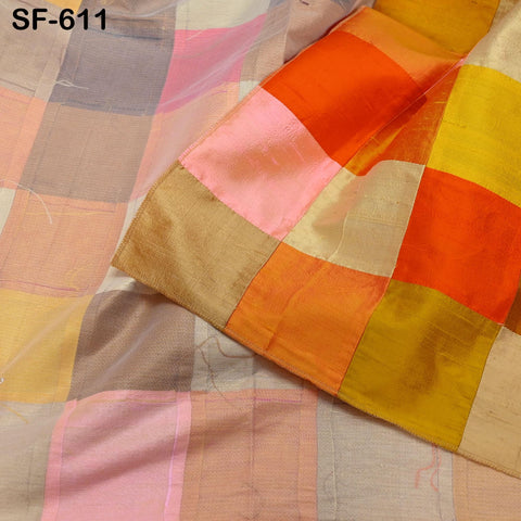 52" Stitched Patchwork Pure Dupioni Raw Silk Fabric by the Yard Indian Crafting, Sewing, Wedding Dresses, Skirts, Vest Coats Pillow Covers