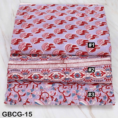 Block-Printed Floral Cotton Fabric, Red, Lavender, White, Summer Dress Sewing Material