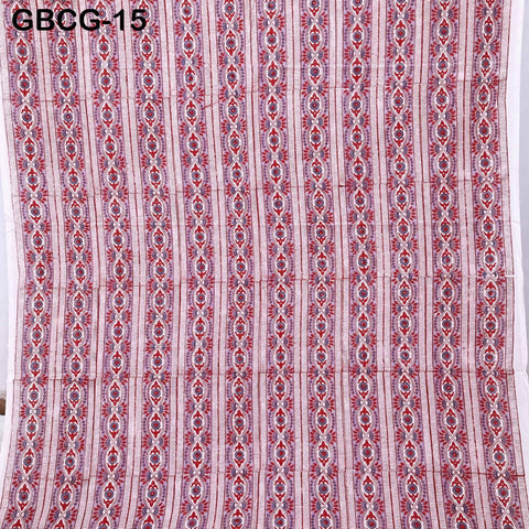 Block-Printed Floral Cotton Fabric, Red, Lavender, White, Summer Dress Sewing Material