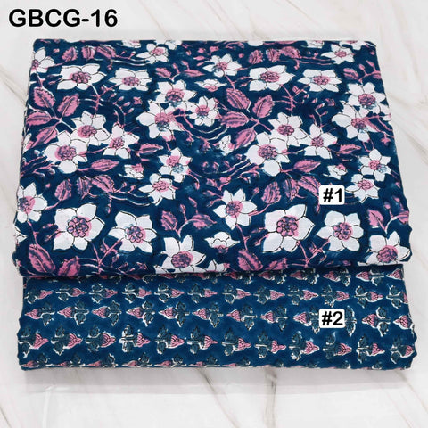 Block-Printed Floral Cotton Fabric, Women's Summer Dress, Sleepwear, Kids Pajamas Sewing Material by the Yard, Pink and Blue