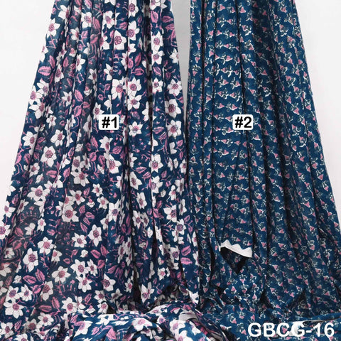 Block-Printed Floral Cotton Fabric, Women's Summer Dress, Sleepwear, Kids Pajamas Sewing Material by the Yard, Pink and Blue