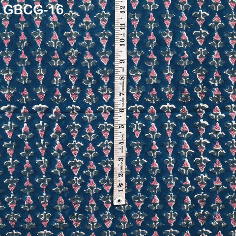 Block-Printed Floral Cotton Fabric, Women's Summer Dress, Sleepwear, Kids Pajamas Sewing Material by the Yard, Pink and Blue
