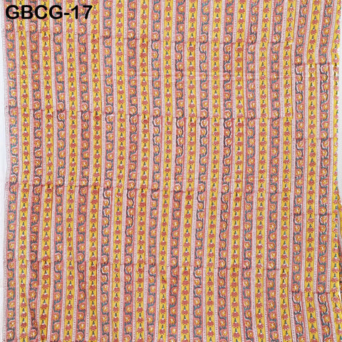 Block Printed Floral Cotton Fabric, Peach, Yellow, Green, Summer Apparel Sewing Material