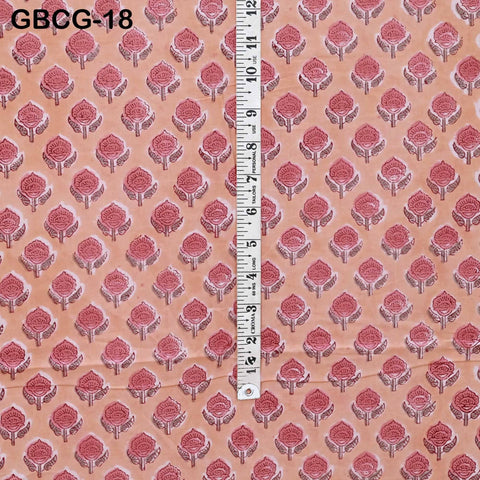 Hand Block Printed Floral Cotton Fabric, Soft Medium-Weight, Sewing Crafting Material By Yard