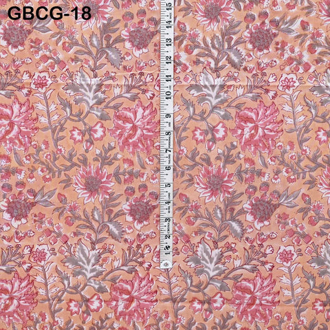 Hand Block Printed Floral Cotton Fabric, Soft Medium-Weight, Sewing Crafting Material By Yard