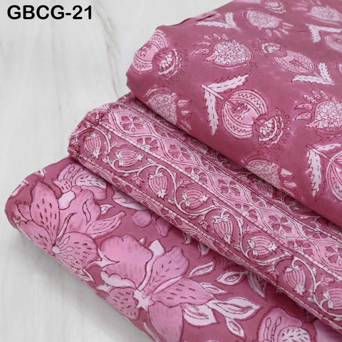 Hand Block Printed Floral Cotton Fabric, Onion Pink Summer Dresses Apparel Sewing Material