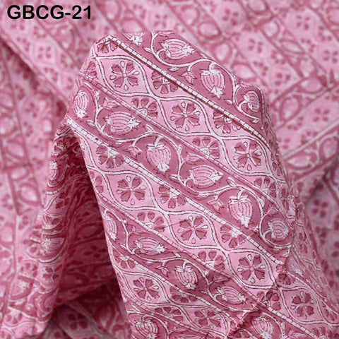 Hand Block Printed Floral Cotton Fabric, Onion Pink Summer Dresses Apparel Sewing Material