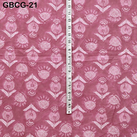 Hand Block Printed Floral Cotton Fabric, Onion Pink Summer Dresses Apparel Sewing Material