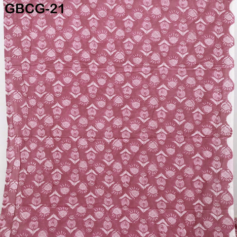 Hand Block Printed Floral Cotton Fabric, Onion Pink Summer Dresses Apparel Sewing Material