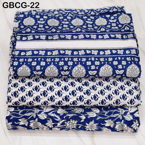 Block Printed Floral Cotton Fabric, Blue, White, Summer Dress Sewing Material