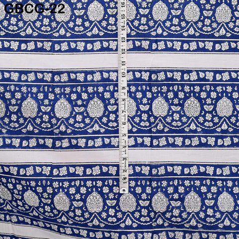 Block Printed Floral Cotton Fabric, Blue, White, Summer Dress Sewing Material