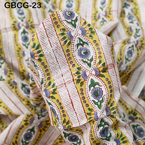 Block Printed Cotton Fabric, Yellow Floral Summer Dress Sewing Material, Soft Cotton by Yard