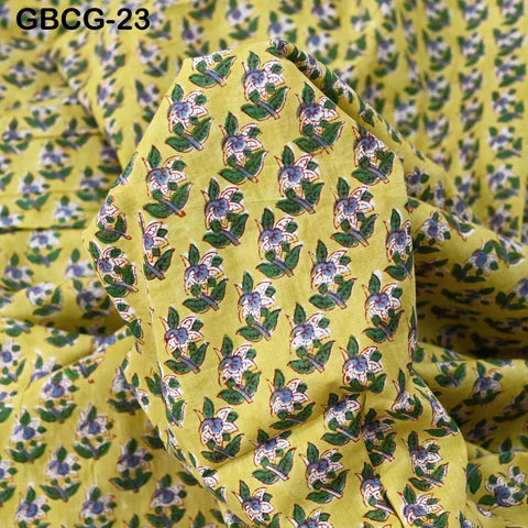 Block Printed Cotton Fabric, Yellow Floral Summer Dress Sewing Material, Soft Cotton by Yard