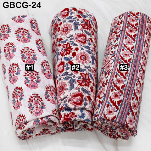 Block-Printed Floral Cotton Fabric, Summer Dress, Sleepwear Pajamas Sewing Material by the Yard, Red and Grey