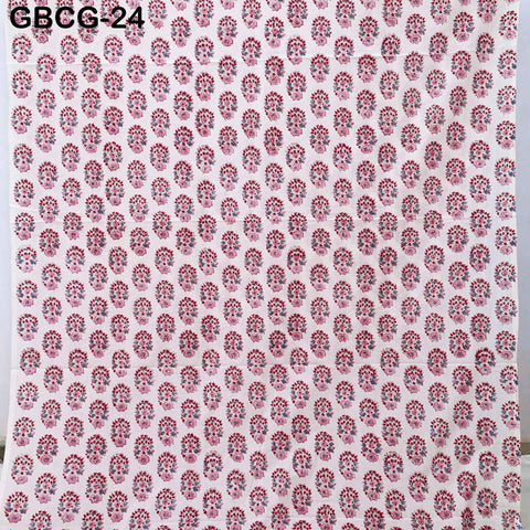 Block-Printed Floral Cotton Fabric, Summer Dress, Sleepwear Pajamas Sewing Material by the Yard, Red and Grey
