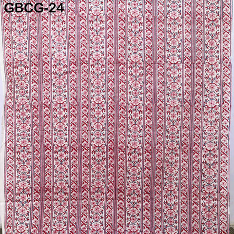 Block-Printed Floral Cotton Fabric, Summer Dress, Sleepwear Pajamas Sewing Material by the Yard, Red and Grey