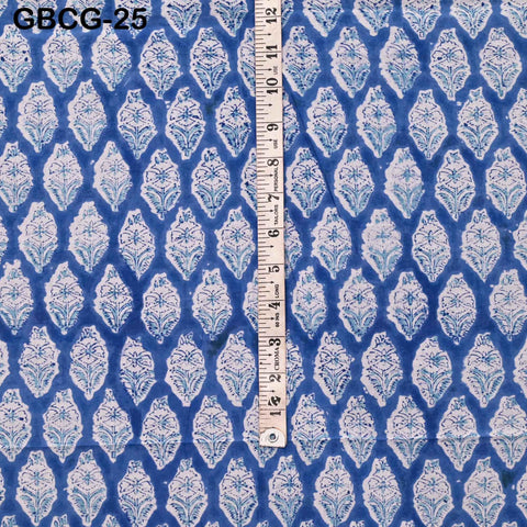 Hand Block Printed Cotton Fabric, Blue, White, Summer Dresses Sewing Material
