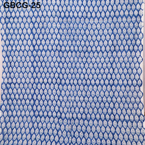 Hand Block Printed Cotton Fabric, Blue, White, Summer Dresses Sewing Material