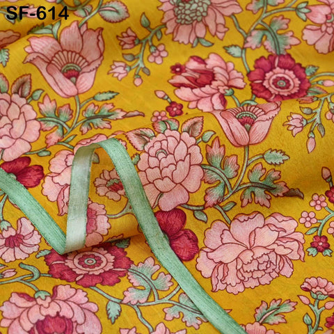 Indian Yellow Soft Pure Printed Silk Saree Fabric By The Yard Wedding Dresses Bridesmaid Party Costumes DIY Crafting, and Sari Sewing