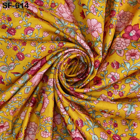 Indian Yellow Soft Pure Printed Silk Saree Fabric By The Yard Wedding Dresses Bridesmaid Party Costumes DIY Crafting, and Sari Sewing