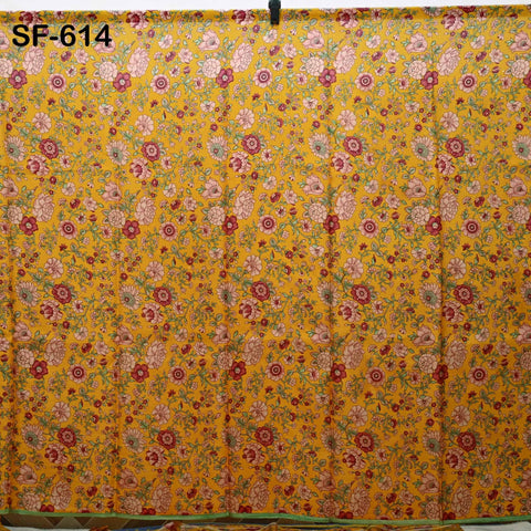 Indian Yellow Soft Pure Printed Silk Saree Fabric By The Yard Wedding Dresses Bridesmaid Party Costumes DIY Crafting, and Sari Sewing