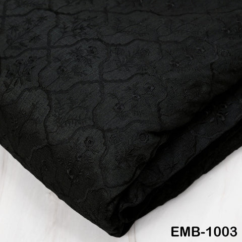 Black Embroidered Viscose Fabric by the Yard, Sewing Crafting Wedding Apparel Upholstery