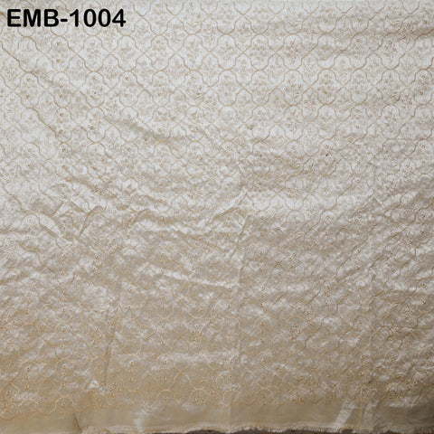 Ivory Embroidered Viscose Fabric by the Yard, Sewing Crafting Wedding Apparel Upholstery