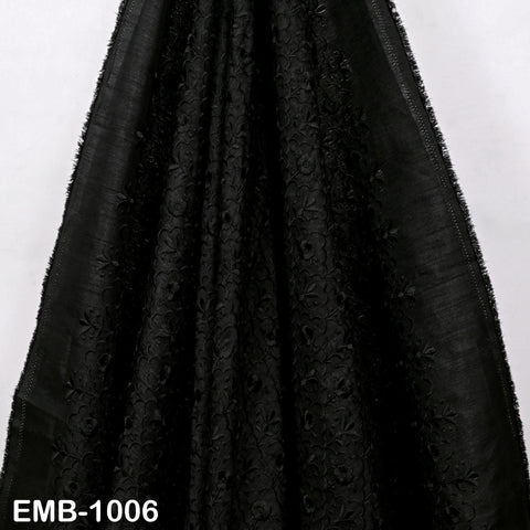 Black Embroidered Viscose Fabric by the Yard, Sewing Crafting Wedding Apparel Upholstery