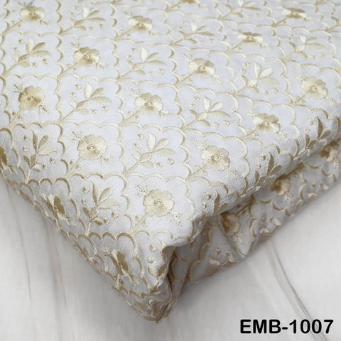 Ivory Embroidered Viscose Fabric by the Yard, Sewing Crafting Wedding Apparel Upholstery
