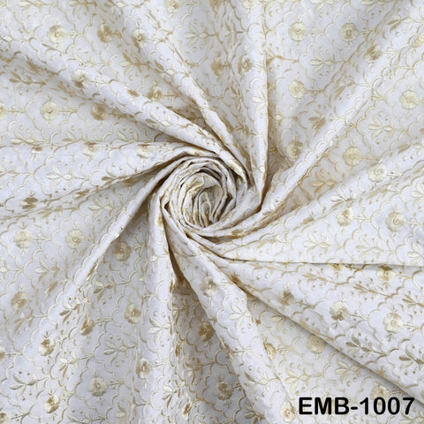 Ivory Embroidered Viscose Fabric by the Yard, Sewing Crafting Wedding Apparel Upholstery