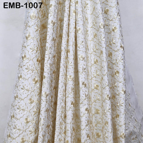 Ivory Embroidered Viscose Fabric by the Yard, Sewing Crafting Wedding Apparel Upholstery
