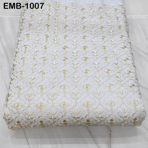 Ivory Embroidered Viscose Fabric by the Yard, Sewing Crafting Wedding Apparel Upholstery