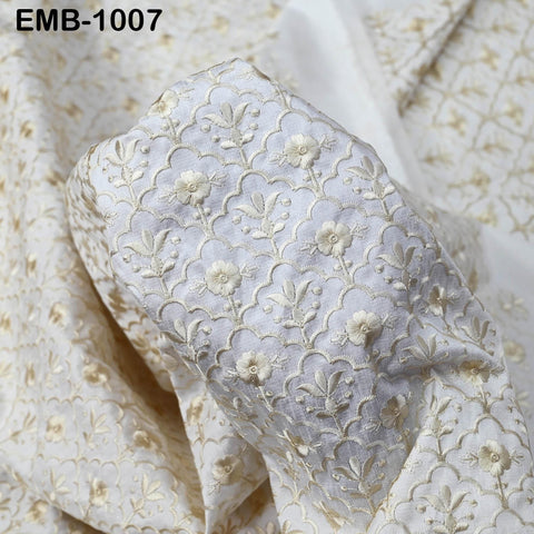 Ivory Embroidered Viscose Fabric by the Yard, Sewing Crafting Wedding Apparel Upholstery