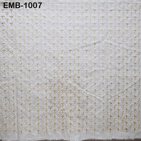 Ivory Embroidered Viscose Fabric by the Yard, Sewing Crafting Wedding Apparel Upholstery